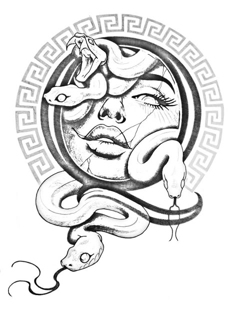 Virgo Tattoo Designs, Atlas Tattoo, Black And White Snake, Medusa Tattoo Design, Snake Tattoos, African Tattoo, Medusa Art, Tattoo Outline Drawing, God Tattoos