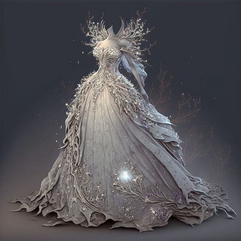 Mythical Ball Gowns, Silver Fairy Dress, Silver Fairy, Fantasy Dress Fairy, Air Element Dress, Silver Fantasy Dress, Fantasy Fairy Dress, Fantasy Gowns Queens Fairytale, Fairy Gown Goddesses