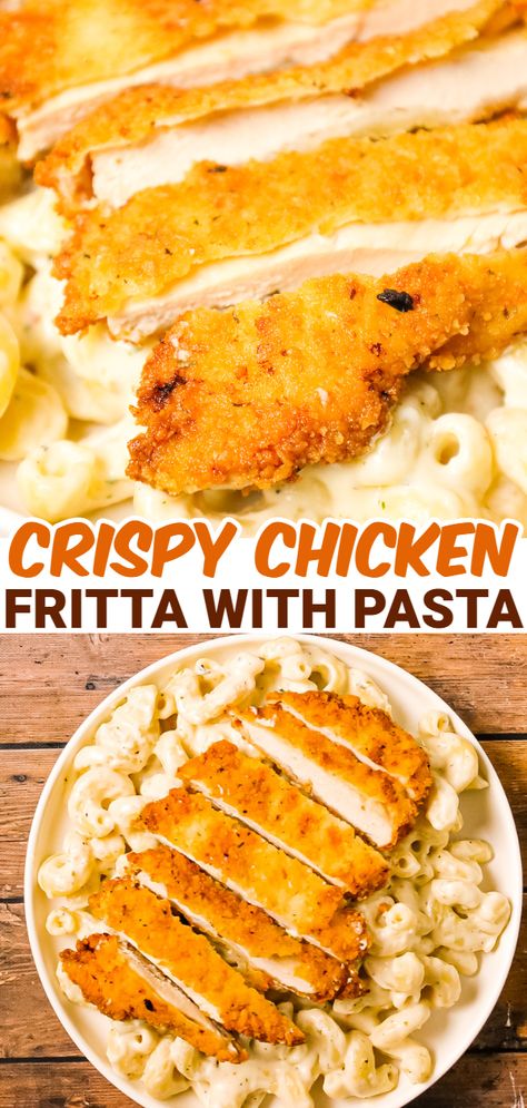 Crispy Chicken And Pasta Recipes, Crispy Chicken For Pasta, Copycat Noodles And Company Parmesan Crusted Chicken, Pasta With Breaded Chicken, Parmesan Crusted Chicken And Pasta, Parm Crusted Chicken Pasta, Breaded Chicken With Pasta, Crispy Chicken And Pasta, Crispy Chicken Fritta Recipe