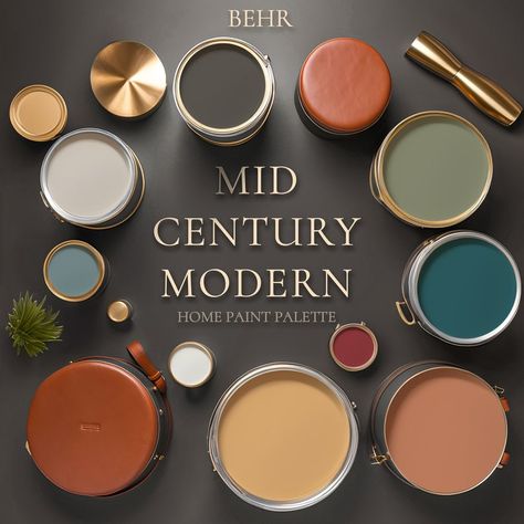 Behr Mid Century Modern Palette, Interior Paint Scheme, Mid Century Modern Paint, Whole House Paint Color, Interior Wall Paint Colors - Etsy Mid Century Modern Color Palette, Interior Paint Schemes, Paint Names, Paint Guide, Realistic Photos, Modern Palette, Color Tips, Mid Century Modern Colors, Home Paint