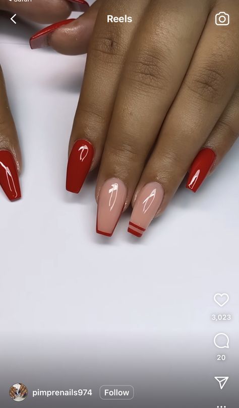 Red French Tip Square Nails, Red French Tip Square, Minimalist Nails Red, Classy Nails Black Women, Dope Nail Designs Short, Cool Make Up Ideas, French Tip Square Nails, Black Woman Nails, Red Acrylics