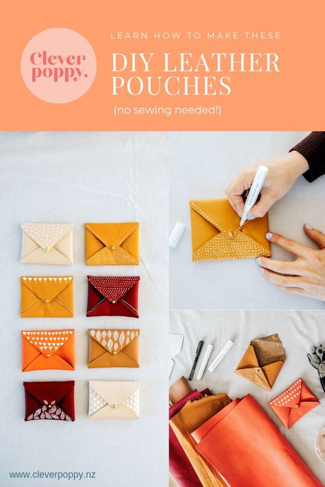 Leather Purse Diy, Pouches Diy, Diy Leather Pouches, Clever Poppy, Pouch Template, Pochette Diy, Purse Diy, Leather Tutorial, Leather Pouches