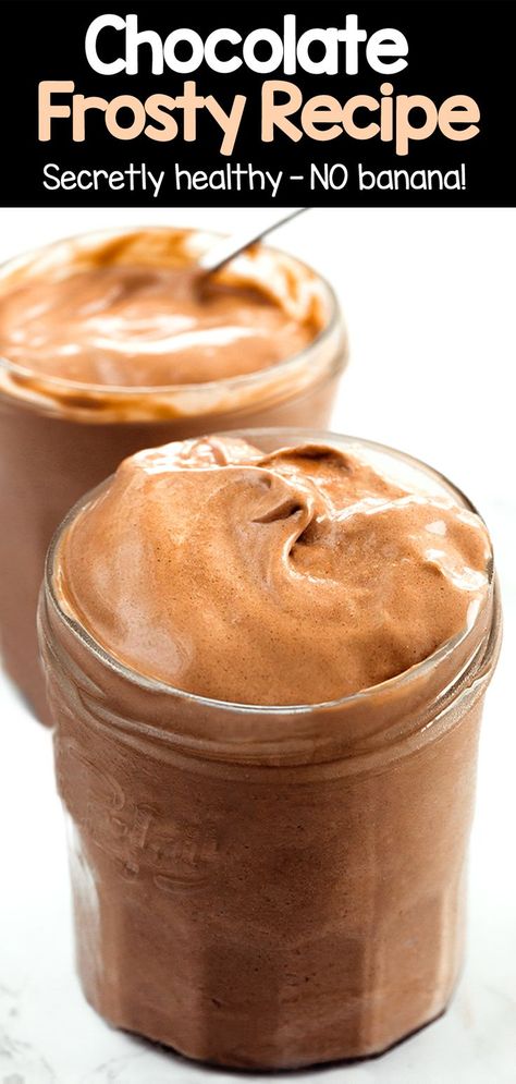 This secretly vegan healthy chocolate frosty is so deliciously thick and creamy, no one can ever believe the dessert is actually good for you! Chocolate Frosty Recipe, Healthy Frosty, Wendys Frosty Recipe, Ella Vegan, Chocolate Hummus, Chocolate Frosty, Frosty Recipe, Healthy Chocolate Recipes, Chocolate Covered Katie