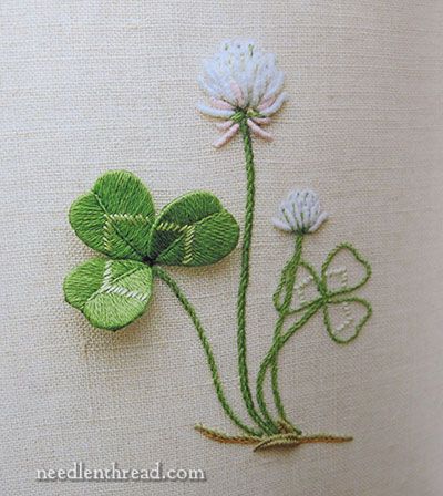 learning stumpwork | And my goodness, the flowers just jump off the page! They look so real ... Shamrock Embroidery Patterns, Shamrock Embroidery, Heritage Quilt, Brazilian Embroidery Stitches, Embroidery Patterns Vintage, Pola Sulam, Brazilian Embroidery, Embroidery Supplies, 자수 디자인