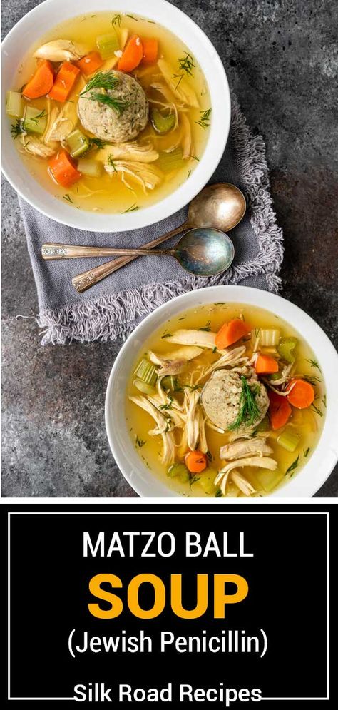 Matzo Ball Soup, also known as Jewish penicillin, is filled with hearty matzo balls, chicken, and tons of veggies. It’s warm and comforting! Jewish Soup Matzah Ball, Chicken Noodle Matzo Ball Soup, Chicken And Matzo Ball Soup, Slow Cooker Matzo Ball Soup, Chicken Soup Jewish, Kosher Soup Recipes, Manischewitz Soup Recipes, Matzo Ball Soup Recipe Crock Pot, Homemade Matzo Ball Soup Recipe