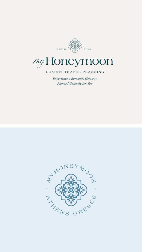 Luxury Travel Logo Design, Greek Logo Design Inspiration, Branding Design Luxury, Greece Graphic Design, Classy Branding Design, Romantic Logo Design, Luxury Travel Branding, Travel Branding Design, Tile Branding