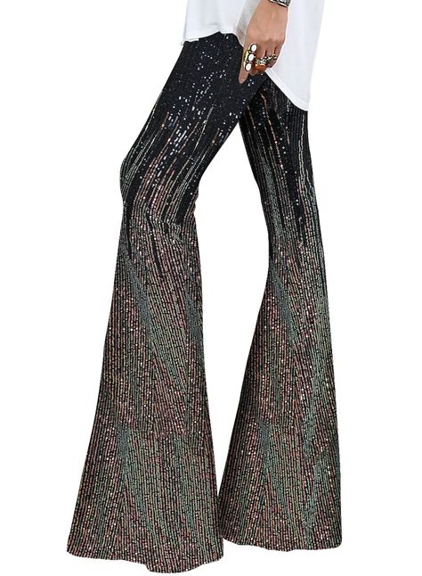 PRICES MAY VARY. Hand Wash Only Women's Wide Leg Sequin Flared Pants, 70s High Waisted Stretchy Bell Bottom Disco Pants Trousers Club Wear This sparkly disco pants is the life of the party, and you will be at the heart of the party. The supportive high waistband prevents your Flare Pants from sagging and gives you that elongated, slim look. The 70s flare pants will help you got more compliments, perfect for 70s/80s Christmas party,disco costume party, Carnival, Halloween party, night club etc, l Night Out Clubwear, Sequin Flare Pants, 70's Disco, Disco Costume, Disco Fashion, Floral Trousers, Disco Pants, Sequin Pants, Wide Leg Palazzo Pants