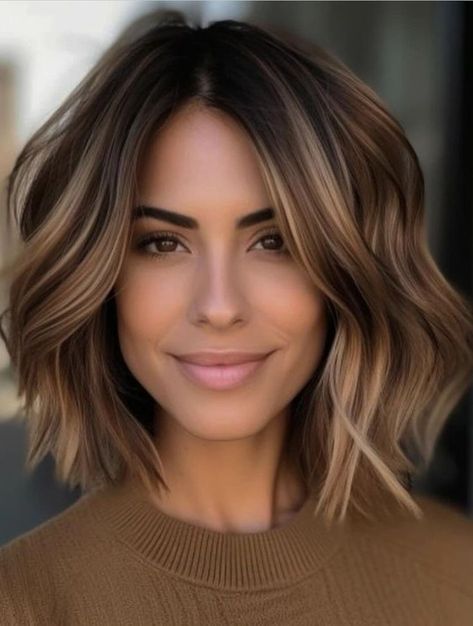 long layered bob cut Brown Hair With Blonde Highlights Green Eyes, Rambut Brunette, Caramel Balayage, Vlasové Trendy, Bob Hairstyles For Fine Hair, Short Hair Balayage, Balayage Highlights, Style Hair, Hair Color Trends