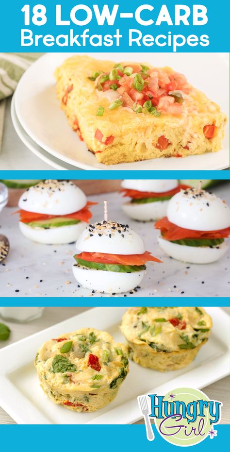 18 Low-Carb Breakfast Recipes: Egg Scrambles, Egg Casseroles & More | Hungry Girl Light Breakfast Ideas Healthy Low Carb, Hungry Girl Low Carb Recipes, Hungry Girl Recipes Breakfast, Egg Casseroles, Lite Recipes, Noom Recipes, Weigh Watchers, Sw Recipes, Ww Breakfast