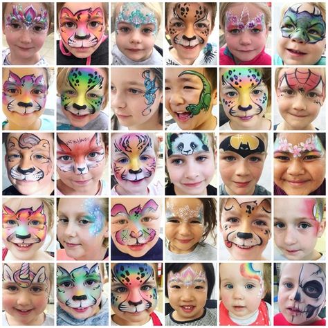 Face Painting Stencils Printable, Animal Face Painting Ideas, Carnival Face Painting Ideas, Fast Face Painting Designs, Face Painting Animals, Quick Face Painting Ideas For Kids, Simple Face Painting Ideas For Kids, Face Paint Board, Easy Face Painting Ideas For Kids