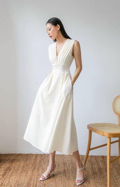 Linen Style Fashion, Simple White Dress, Elegant Mini Dress, Korean Fashion Dress, Stylish Party Dresses, Classy Dress Outfits, Easy Trendy Outfits, Lovely Clothes, Modest Fashion Outfits