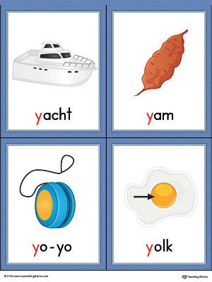 Letter Y Words and Pictures Printable Cards: Yacht, Yam, Yo-Yo, Yolk (Color) Worksheet.The Letter Y Words and Pictures Printable Cards can be used for flashcards, various games, and help your student associate unfamiliar words with a picture. Colorful picture cards for the words: yacht, yam, yo-yo, and yolk. Y Letter Words, Y Words For Kids, Alphabet Word Wall Cards, Alphabet Word Wall, Jolly Phonics Activities, Color Worksheet, The Letter Y, Y Words, Kindergarten Reading Activities