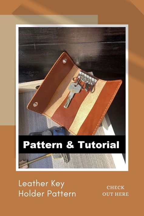 Leather key holder pattern, Leather key pouch, Key case pattern, Key wallet pattern, Leathercraft template pattern pdf and video tutorial Leather Patterns, Leather Key Holder, Key Pouch, Key Wallet, Wallet Pattern, Leather Pattern, Instructional Video, Key Case, Leather Key