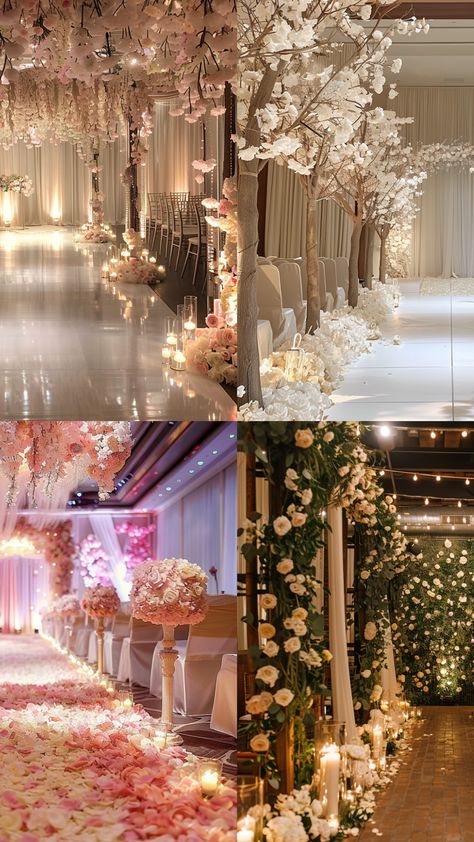 modern wedding aisle decor to fit any venue Indoor Wedding Aisle Decor, Runway Wedding Aisle, Luxury Wedding Aisle, Wedding Venue Decorations Indoor, Beautiful Wedding Aisle, Pillars Decor, Wedding Decorations Fall, Wedding Aisle Candles, Wedding Aisle Decorations Outdoor