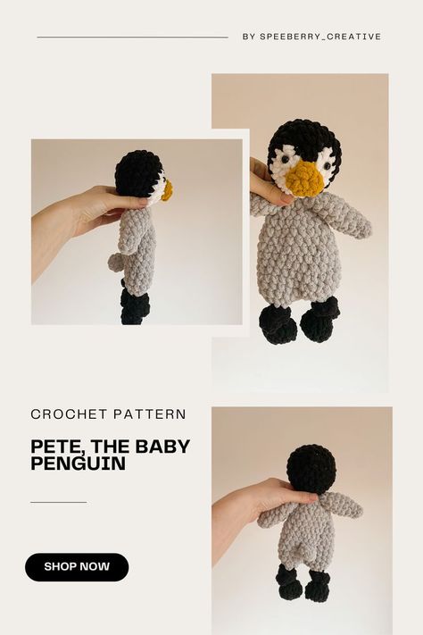 Snuggler Crochet Pattern, Penguin Amigurumi, Lovey Crochet Pattern, Amigurumi Penguin, Lovey Crochet, Chenille Yarn, Baby Penguins, Crochet Amigurumi, Penguins