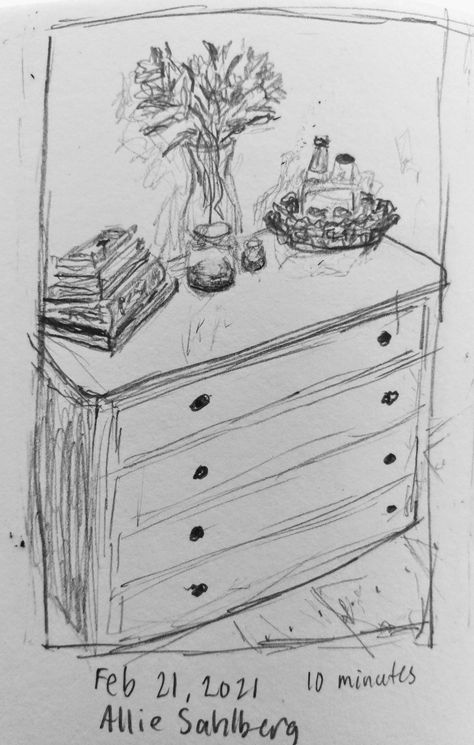 Drawing Ideas Objects Easy, Still Objects Sketch, Easy Object Sketches, Pottery Sketches Drawing, Inanimate Objects Drawing, Object Drawing Reference, Dresser Drawing, Random Objects To Draw, Object Sketches