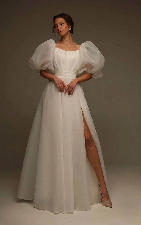 Draping Corset, Maxi Wedding Dress, Puff Sleeve Wedding Dress, Puffy Wedding Dresses, Anniversary Dress, Wedding Dress With Sleeves, Modest Wedding Gowns, Wedding Gowns With Sleeves, Dream Wedding Ideas Dresses