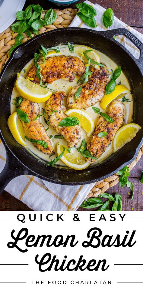 Chicken Lemon Basil Recipes, Lemon And Basil Chicken, Recipes With Chicken And Basil, Basil Keto Recipes, Lemon Basil Sauce For Chicken, Strawberry Basil Chicken, Creamy Lemon Basil Chicken, Lemon Chicken Tenderloins, Healthy Lemon Sauce For Chicken