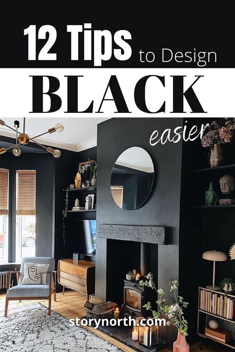 Black Accent Wall Living Room, Black Walls Living Room, Black Accent Wall, Moody Living Room, Black Living Room Decor, Black Accent Walls, Black Rooms, Black And White Living Room, Dark Living Rooms