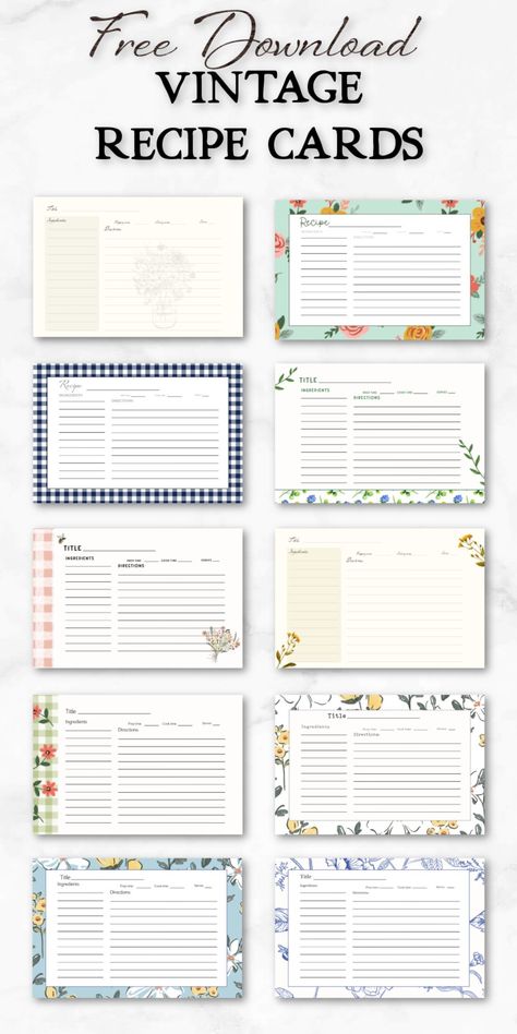 Printable Recipe Cards {10 Free + Beautiful Varieties} Recipe Book Printables, Vintage Recipe Cards, Aesthetic Digital Planner, Homemade Recipe Books, Recipe Book Design, Recipe Cards Printable Free, Recipe Book Diy, Family Recipe Book, Recipe Cards Template