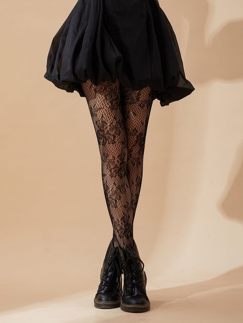 Flower Pattern Fishnet Black TightsI discovered amazing products on SHEIN.com, come check them out! Vestiti Edgy, Cute Tights, Lace Tights, Patterned Tights, Fishnet Tights, Fashion Tights, Women Socks, Tights Outfit, Womens Tights