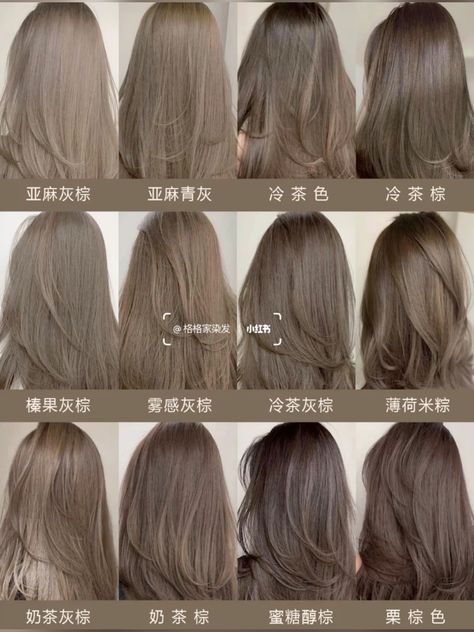 #2000schunkyhighlights #sunkissedhairbrunette #edgesideas #裾カラーボブ #promhairstyles Brown Ash Grey Hair, Different Kinds Of Brown Hair, Hair Color Grey Brown, 6 Ash Hair Color, Shades Of Ash Brown Hair Color, Milk Tea Hair Color Curly, Chocolate Greige Hair Color, Ash Taupe Gray Hair Color, Milk Ash Brown Hair