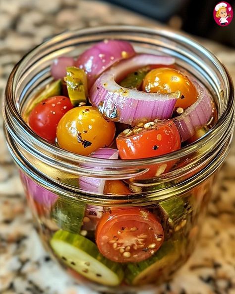 QuickFix Eats Pickled Cherry Tomatoes Recipe, Pickled Cherry Tomatoes, Salad Fixings, Pickled Things, Canning Cherry Tomatoes, Carrot Cake Recipe Healthy, Golo Recipes, Pickled Tomatoes, Pickled Cherries