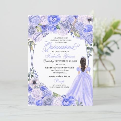 $3.20 | Elegant Periwinkle Blue Floral Quinceanera Invitat #mis quince, mis quince anos, quinceanera, birthday, fiesta de quince anos, 15th birthday, blue quinceanera, periwinkle blue, periwinkle dress, blue flowers Invitations Quinceanera, Birthday Fiesta, Quince Invitations, Invitation Frames, Quinceanera Invitation, 60th Birthday Invitations, Sweet Sixteen Invitations, Invitation Flyer, Invitation Background