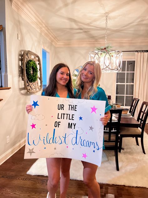 #big #little #sisterhood #rushweek #signforlittles #taylorswift Big Sis Lil Sis Poster Ideas, Little Reveal Poster, Cute Big Little Themes, Taylor Swift Big Little Reveal, Big Little Reveal Themes Funny, Big Little Poster, Big Little Themes, Big Proposal, Big Little Reveal Themes