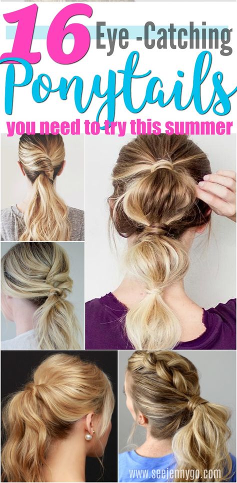 Amazing unique ponytails to get you ready for that summer look! #ponytail #hairstyle Fun Ponytail Hairstyles, Loop Hairstyle, Cute Ponytails For Medium Hair, Easy Ponytails, Updos Easy, Cute Ponytail Hairstyles, Girls Hairstyles Easy, Ponytail Hairstyles Easy, Cute Ponytails