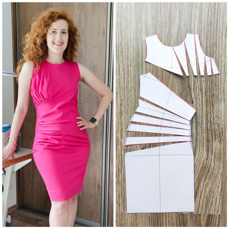 Ruched Sleeve Pattern, Ruched Dress Sewing Pattern, Draping Dress Pattern Tutorials, Draping Dress Pattern Design, Draping Dress Pattern, Pola Skirt, Ruched Dress Pattern, Draping Dresses, Drape Dress Pattern