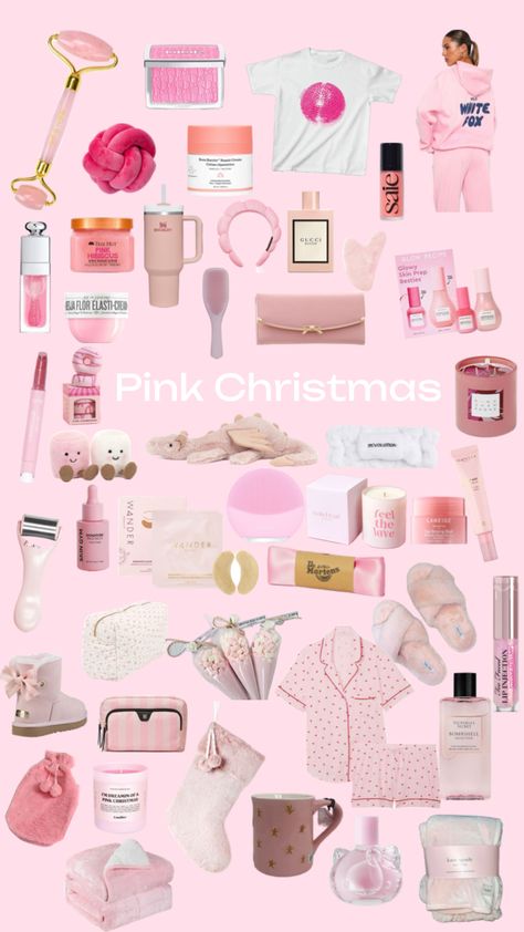 #pink #christmas #wishlist #list Pink Christmas Wishlist, Girly Christmas List, Pink Christmas Presents, Preppy Christmas, Christmas Collage, Pink Holiday, Christmas Inspo, Christmas Goodies, Christmas Stuff