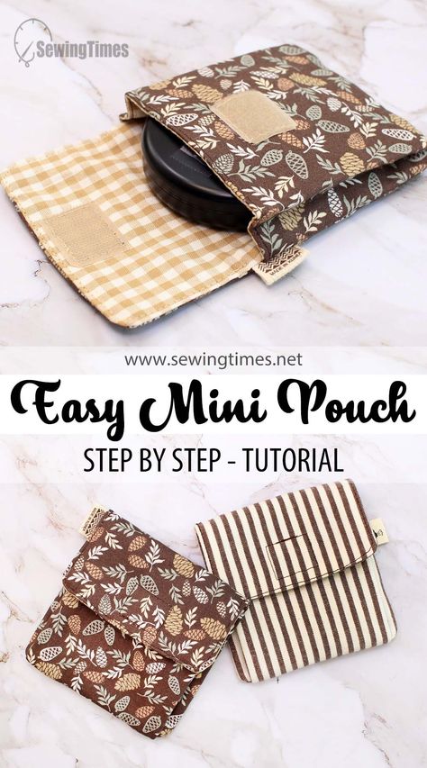 EASY DIY MINI POUCH | No Zipper Small Pouch Sewing Tutorial [sewingtimes] Beginner Sewing Zipper Pouch, Small Fabric Bags Diy, Sew Pouch No Zipper, Easy Sew Pouch No Zipper, How To Sew Small Pouch, Sewn Pouch Pattern, Simple Small Sewing Projects, Small Pouches Diy Purse Tutorial, Diy Small Bag Zipper Pouch