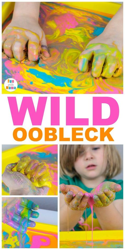 You'll love these Oobleck Activities for kids! So much fun with messy plan! #oobleck #preschool #messyplay Messy Crafts For Preschoolers, Oobleck Activities, Sensory Recipes, Oobleck Recipe, River Activities, How To Make Oobleck, Messy Games, Messy Monday, April Vacation