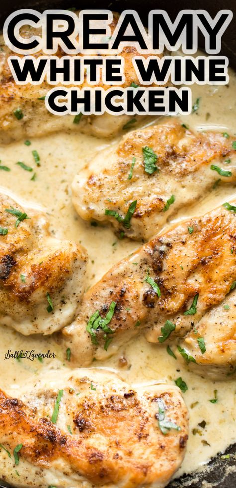 Creamy White Wine Chicken, Chicken In White Wine Sauce, Chicken In White Wine, Chicken White Wine Sauce, White Wine Sauce Recipes, White Wine Chicken, Wine Chicken, Chicken Sauce Recipes, Creamy Chicken Recipes