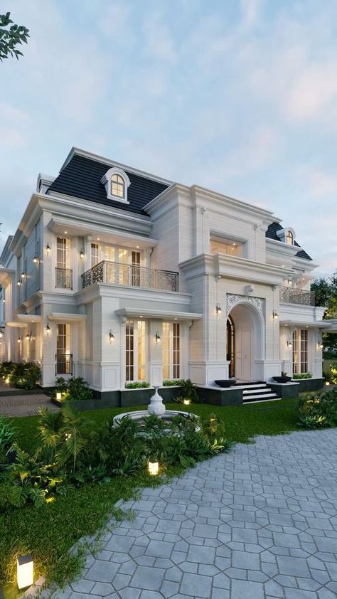 Dream House Mansions, Luxury Homes Exterior, Luxury Exterior, Mansion Designs, Classic House Exterior, Classic House Design, Building House Plans Designs, تصميم للمنزل العصري, Architectural Design House Plans