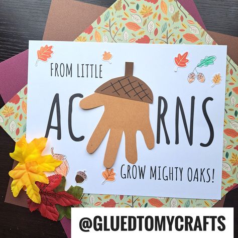 Acorn Mighty Oaks Keepsake Craft Idea Acorn Crafts Preschool Art Projects, Free Acorn Printable, Baby Autumn Crafts, Acorn Was A Little Wild Activities, Leaves And Acorns Preschool, Acorn Painting Ideas, Acorn Handprint Craft, Handprint Acorn Craft, Acorn Bulletin Board Ideas