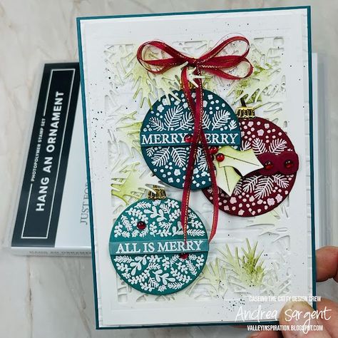 Hang an Ornament Stampin’ Up! Christmas card, by Andrea Sargent, Australian Independent Stampin’ Up! Demonstrator, Adelaide southern foothills, South Australia Sample Christmas Cards, Stamped Christmas Cards, Ornament Card, Christmas Card Set, Homemade Christmas Cards, Stampin Up Christmas Cards, Merry Christmas To You, Stampin Up Christmas, Holiday Paper