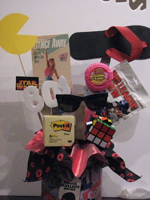 80s Gift Basket Ideas, Pink Craft Room, School Auction Baskets, Dancing Through The Decades, Fundraising Baskets, Valentine Dance, Benefit Ideas, Basket Raffle, 80's Prom