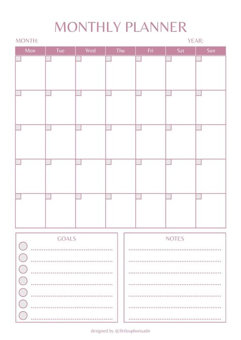 monthly planner (pink ver) notion_life_planner_template #goodnotestemplate #plannerpagesprintablefree Planner Monthly Template, Pink Monthly Planner, Free Printable Monthly Planner, Planner Template Printable, Productivity Goals, Vision Board Planner, Planner Pink, Undated Monthly Planner, Desk Planner