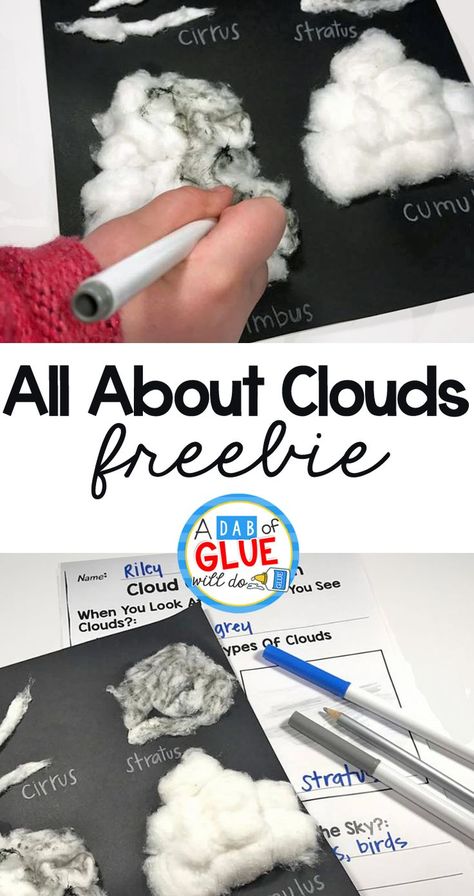 Clouds Activity, Clouds Lesson, Clouds For Kids, Cloud Activities, Weather Activities For Kids, First Grade Freebies, Cloud Craft, Weather Theme, Weather Unit