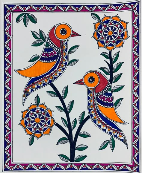 Simple Pattachitra Paintings, Madhubani Painting Flowers, Madhu Bani Paintings, Madhubani Painting Easy For Beginners, Madhubani Drawing Easy, Kalamkari Painting Easy, Jharokha Designs, Madhubani Painting Easy, Madhubani Art Easy