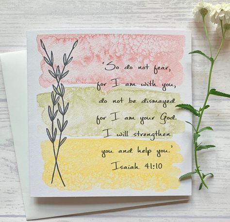 Excited to share this item from my #etsy shop: Beautiful ink and watercolour card with a wonderful Bible verse card to encourage and inspire. Christian faith card. Isaiah 41:10 Watercolour Card, Ink And Watercolour, Bible Verse Cards, Grad Cards, Christian Cards, Diy Watercolor Painting, Verses For Cards, Scripture Cards, Bible Art Journaling