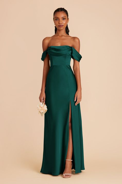 Mia Cabernet Matte Satin Dress | Birdy Grey Emerald Green Chiffon Dress, Emerald Bridesmaid Dress, Green Dress Formal, Hunter Green Bridesmaid Dress, Cowl Neck Gown, Forest Green Bridesmaid Dresses, Emerald Bridesmaid, Emerald Green Bridesmaid Dresses, Dark Green Bridesmaid Dress