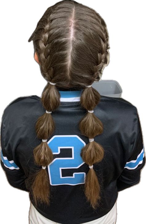 Bubble Braid Softball, Cute Volleyball Hairstyles, Cute Sporty Hairstyles, Soccer Hair, Basketball Hairstyles, Bubble Braid, Hairstyle Examples, Softball Hairstyles, Cheer Hair