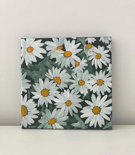 Daisies. Oil on canvas 8x8" Daisy Canvas Painting, Daisy Painting Easy, Flower Canvas Painting, Custom Pet Painting, Building Painting, Personalized Dog Gift, Daisy Painting, Flower Painting Canvas, Square Canvas