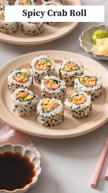 Sushi Crab Recipes, Spicy Crab Roll Recipe, Sushi Rolls At Home, Spicy Crab Roll, Nori Sheets, California Rolls, Kewpie Mayonnaise, Crab Rolls, Spicy Crab