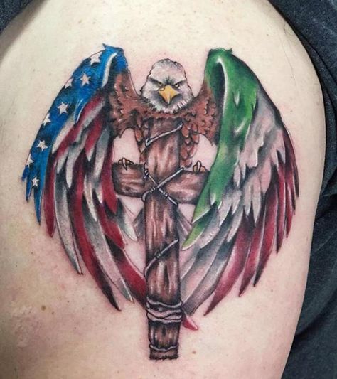 Italian tattoo designs are incredible & bring the feeling of romance right into the mind. Given are best Italian tattoo designs for all those tattoo lovers. July Tattoos, Mexican Flag Tattoos, Hen Tattoo, Eagle Wing Tattoos, Tato Salib, Mexico Tattoo, Tato Tradisional, Flag Tattoos, Italian Tattoos