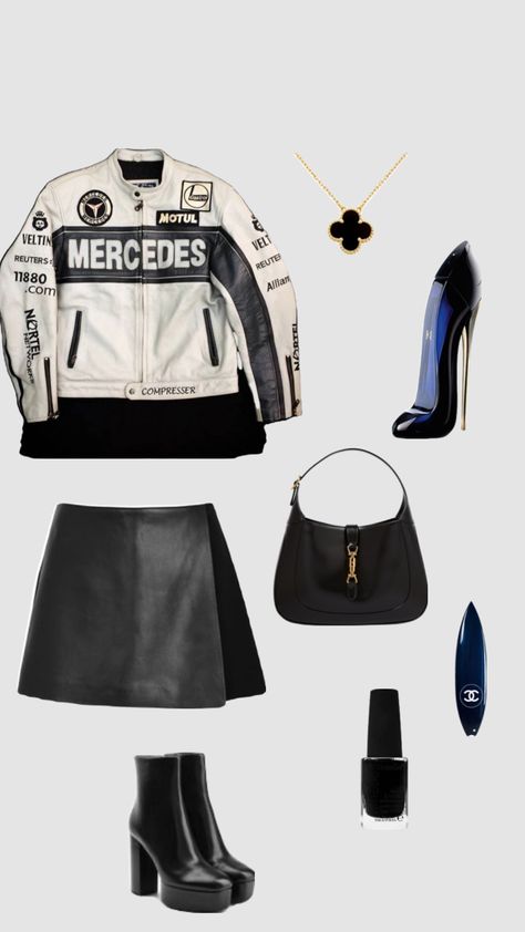 #outfit #mercedes #mercedesgirl #mercedesjacket #f1girl #vintage #fashion Mercedes Girl, Race Outfit, Race Day Outfits, Jacket Outfit Women, Fashion Terms, Chiffon Fashion, Gameday Outfit, Gaming Clothes, Girls Fashion Clothes