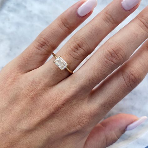 Radiant Diamond Engagement Ring, Radiant Diamond Engagement Rings, Radiant Diamond Rings, Radiant Engagement, Yellow Gold Solitaire Ring, Radiant Engagement Rings, Gold Solitaire Ring, Types Of Diamonds, Bridal Ring Sets